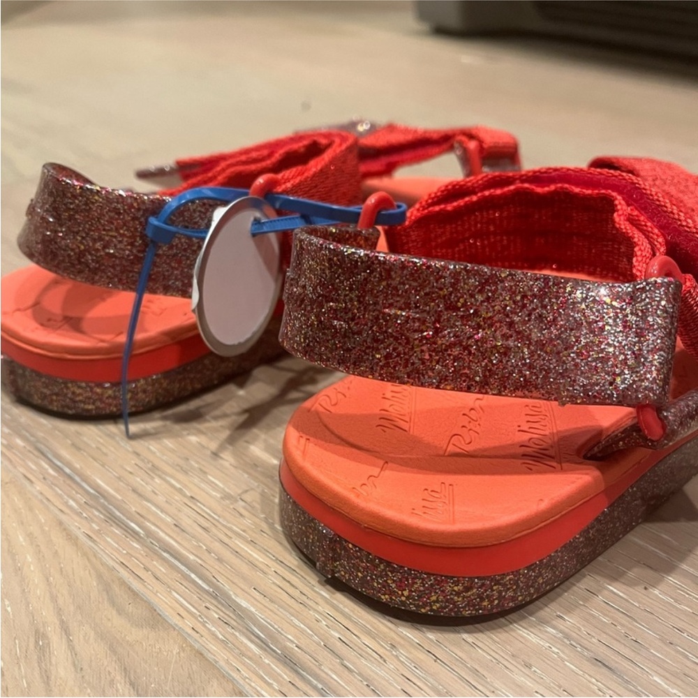 Mini Melissa Papete Rider Sandal kids youth jelly sandals red glitter size 4 NEW - Picture 6 of 7
